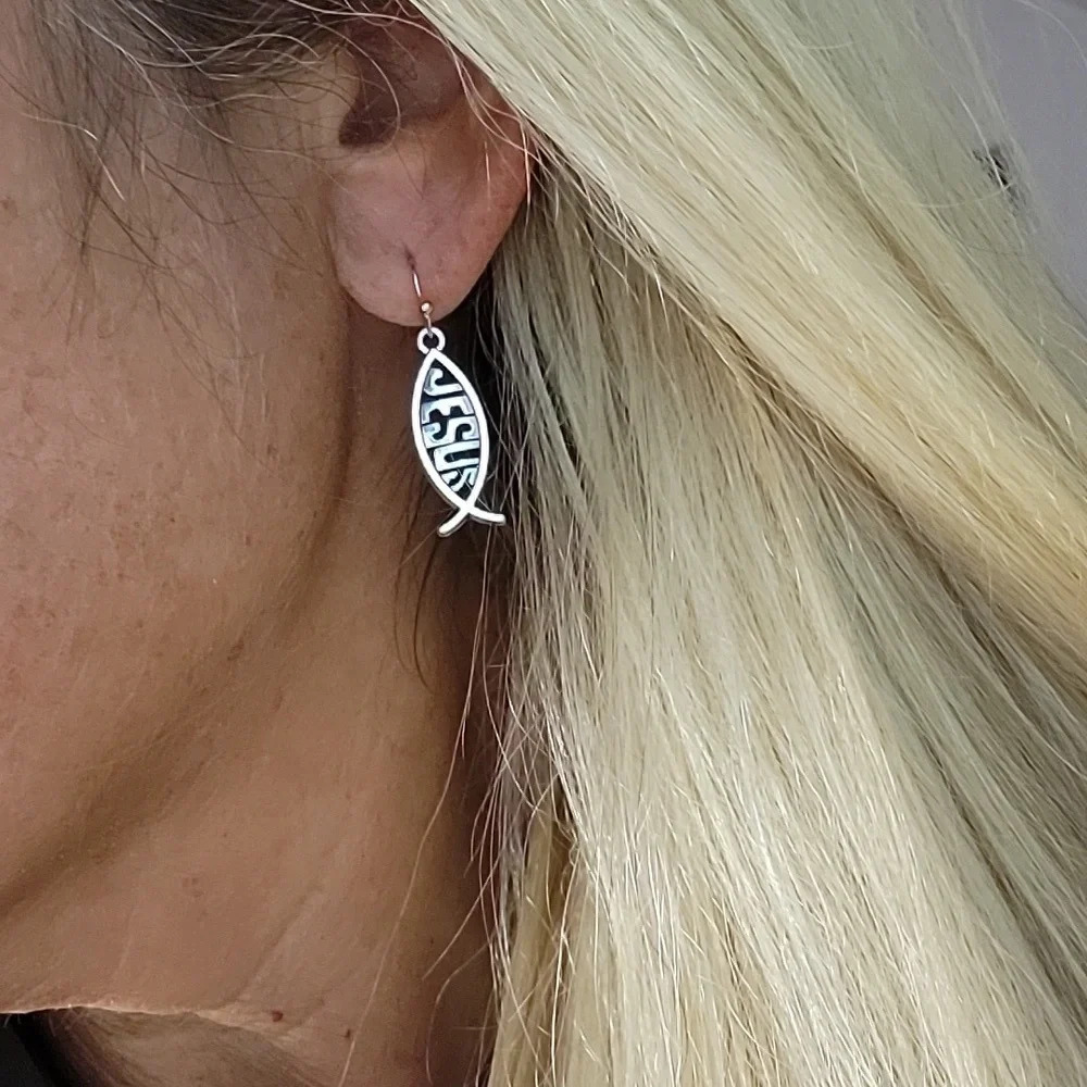 JESUS FISH ICHTHYS EARRINGS - Picture 3 of 6